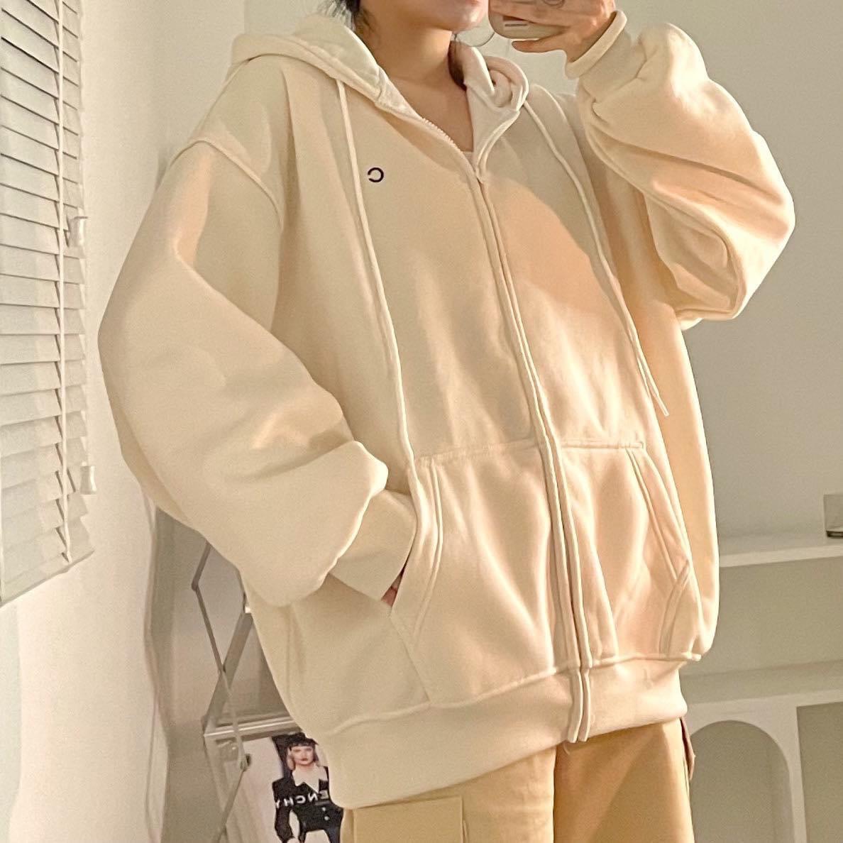 Áo khoác hoodie form rộng nam nữ chất nỉ ngoại dày dặn THÊU CHỮ C, áo khoác hoodie nỉ ngoại chất ngoai
