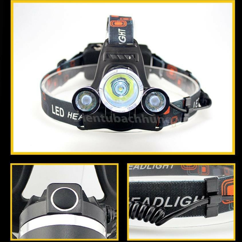 Đèn Pin Đội Đầu 3 Bóng Led T6 💥Siêu Sáng💥 - Kèm 2 Pin Kèm Sạc