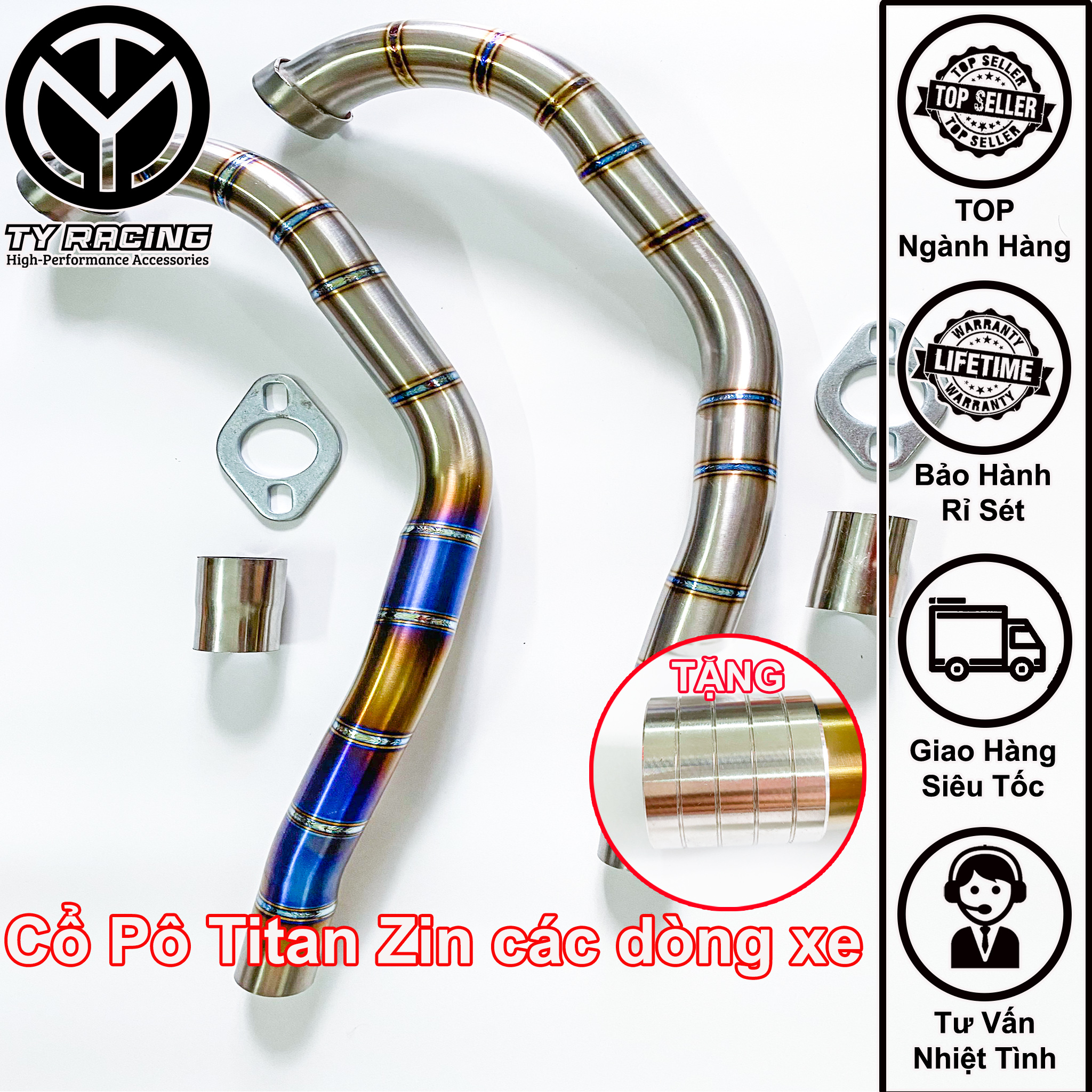 Cổ pô titan gắn pô zin các dòng xe số chuẩn titan xịn - ty racing