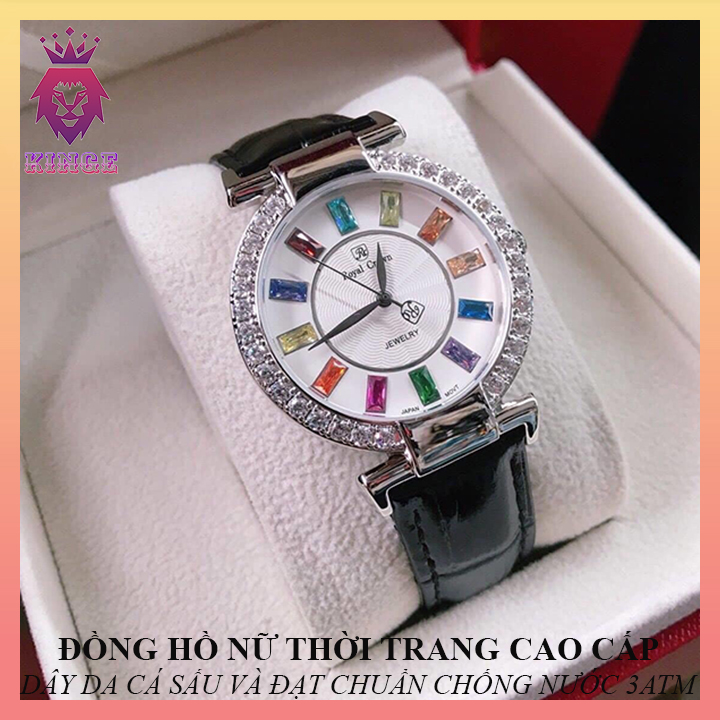 [HCM]Đồng Hồ Nữ Royal Đính Đá Ruby 12 Màu - Máy Nhật - Dây Da Cá Sấu - Đạt Chuẩn Chống Nước 3ATM