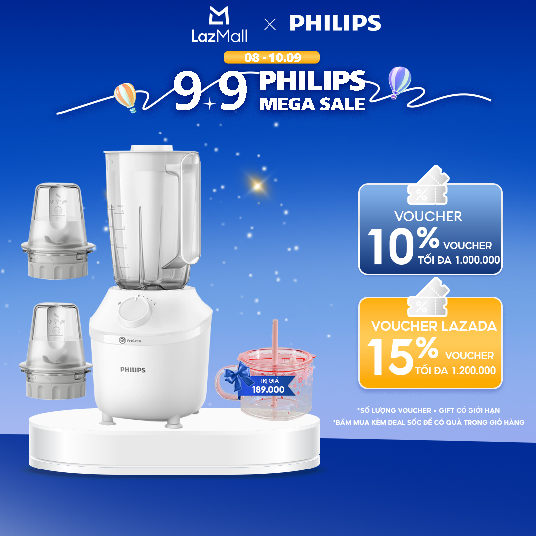 Máy Xay Sinh Tố Philips HR2041/30|450W|xay nhuyễn đá trong 45s| BH 2 năm - Hàng Phân Phối Chính Hãng
