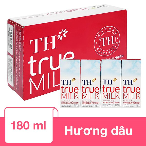 [TH True Milk] Thùng 48 Hộp Sữa Tươi Tiệt Trùng Hương Dâu TH True Milk - 180ml/hộp