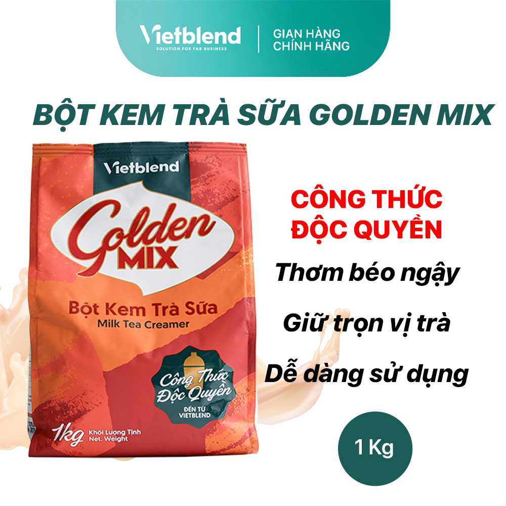 Bột kem trà sữa vietblend golden mix giữ trọn vị trà túi 1kg - nguyên liệu pha chế trà sữa
