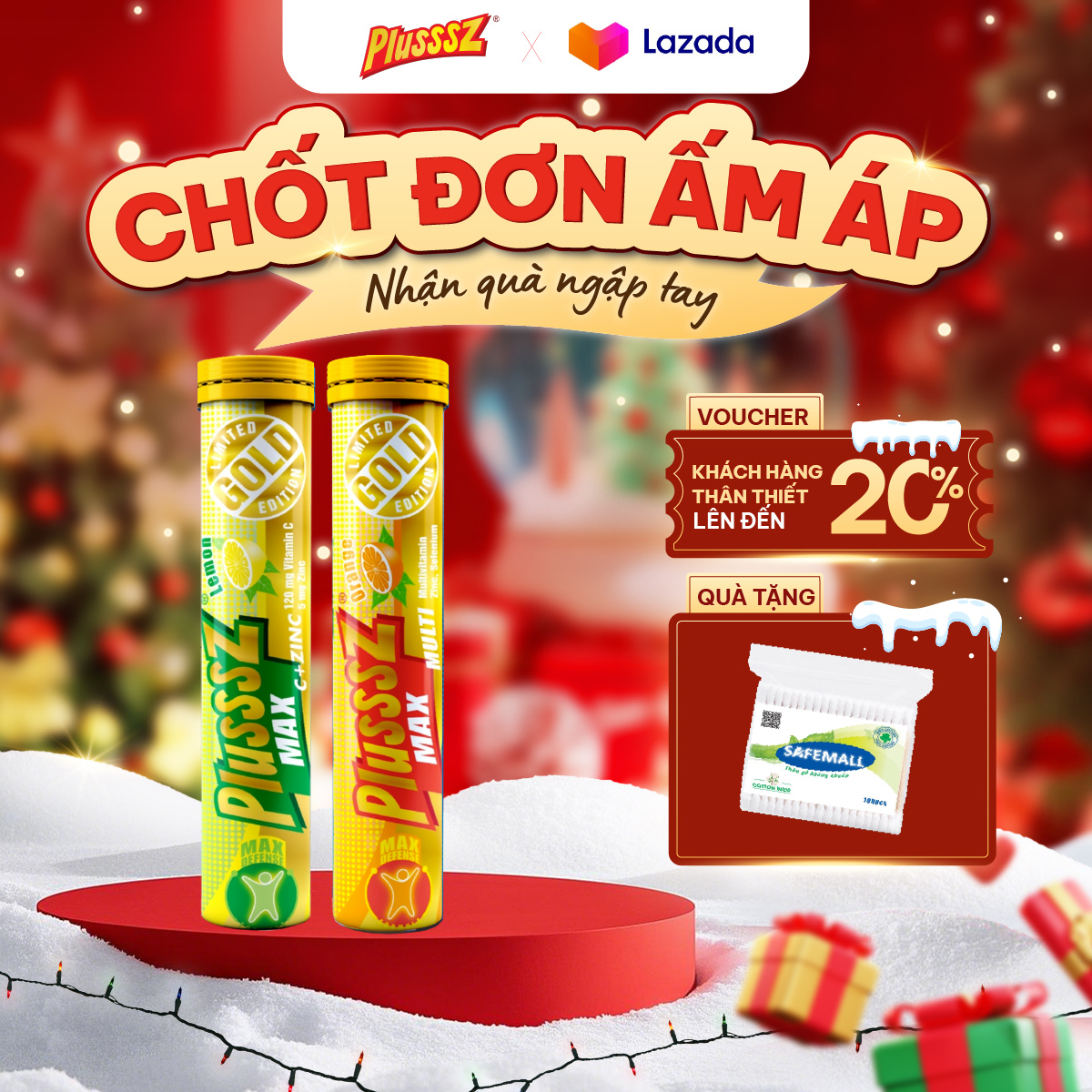  Viên sủi Plusssz Max Multivitamin vị cam không đường – Tăng sức đề kháng + Viên Sủi Plusssz Max Vitamin C & Kẽm ZinC Vị Chanh Không Đường  COMBO 2 TUÝP X 20 VIÊN SỦI  