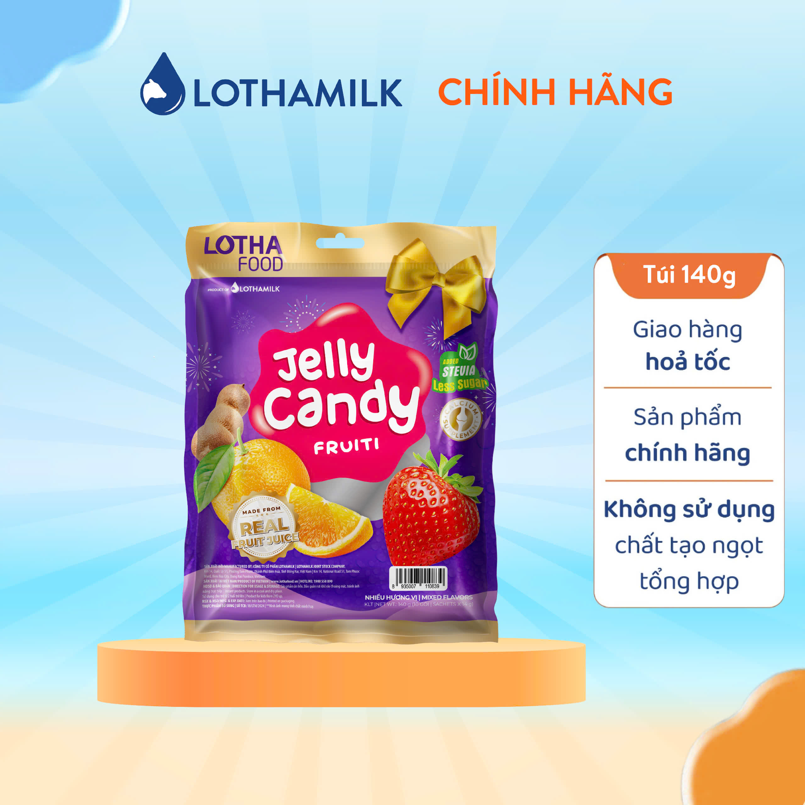 Túi Kẹo Thạch Trái Cây Lothamilk 140g (10 Gói x 14g) - Ngon, Dai Giòn, Tốt Cho Sức Khỏe