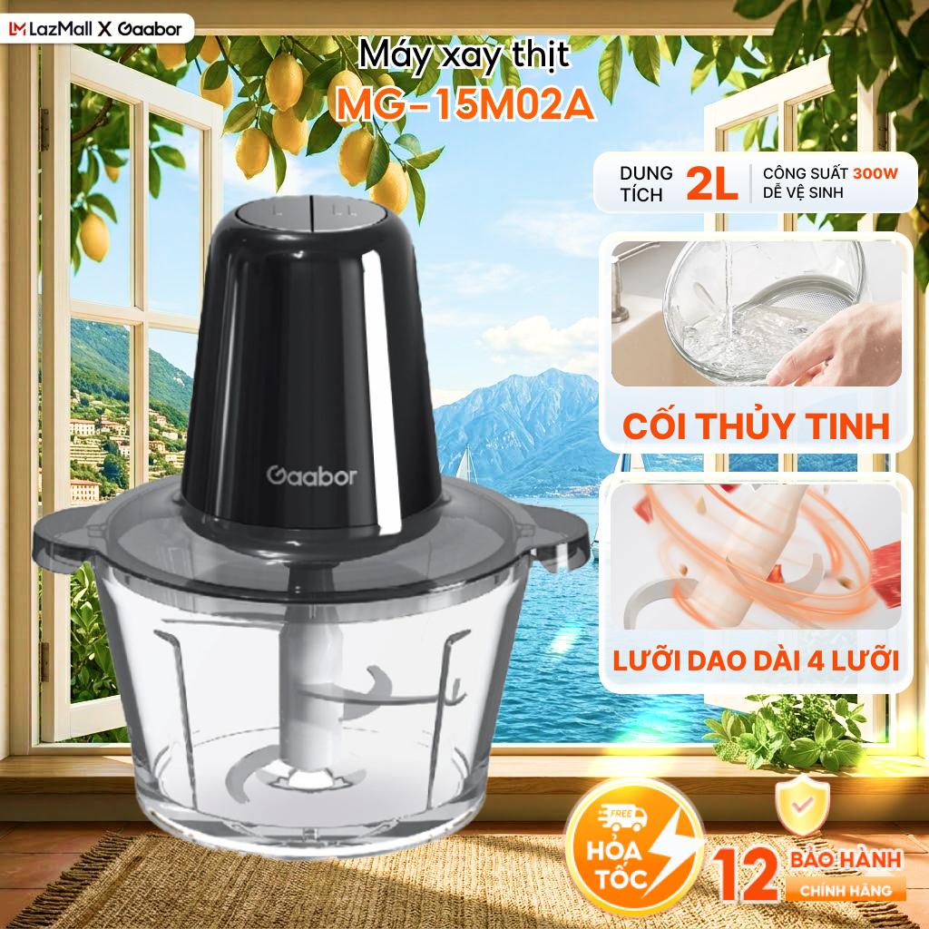 Máy xay thực phẩm đa năng MG15A2 màu đen 2L công suất 300W 2 tốc độ xay thịt cá rau củ quả, xay hạt cối thủy tinh - Bảo hành 12 tháng 1 đổi 1