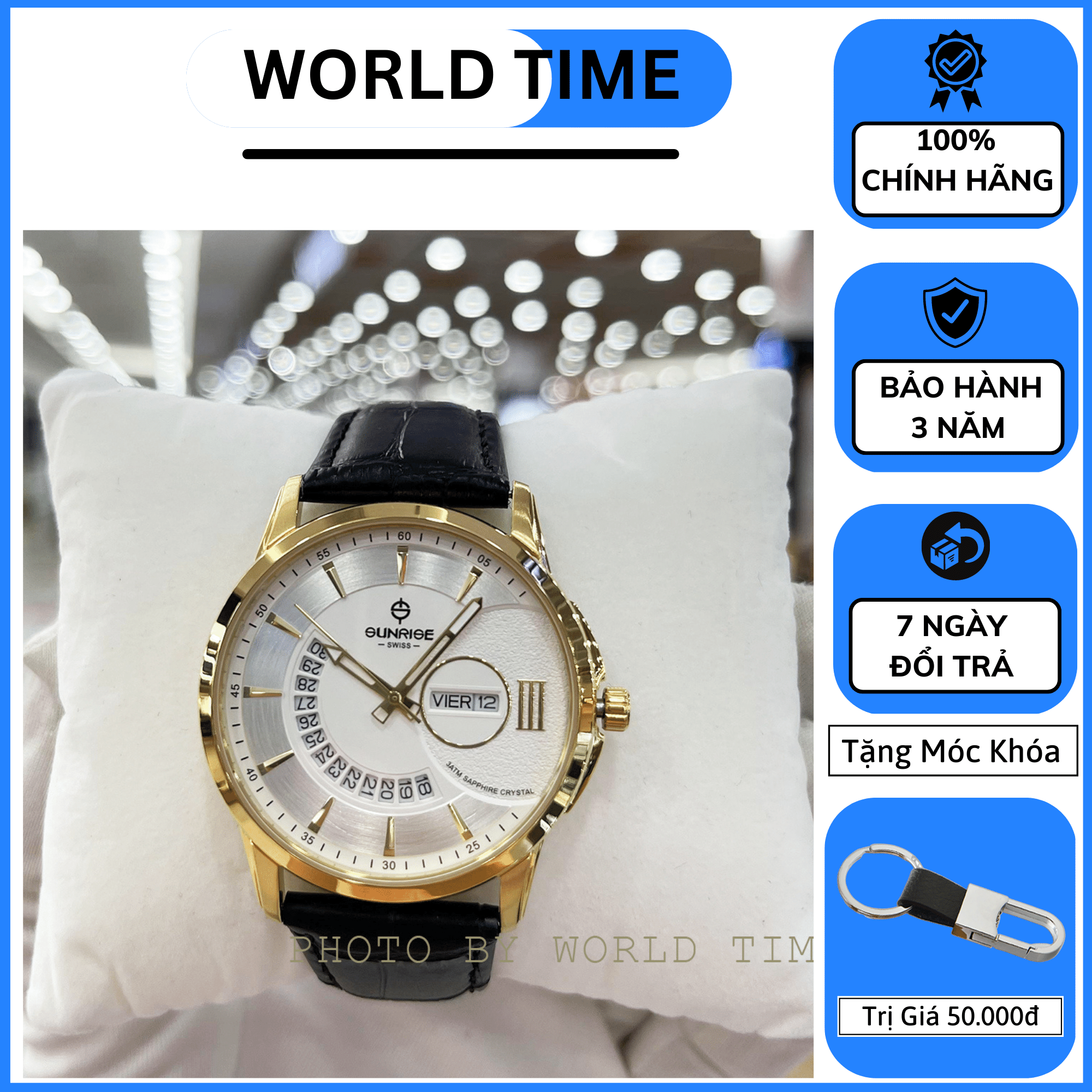 Đồng hồ Nam Sunrise 1130SA Full hộp  thẻ bảo hành 3 năm Sapphire chống xước chống nước