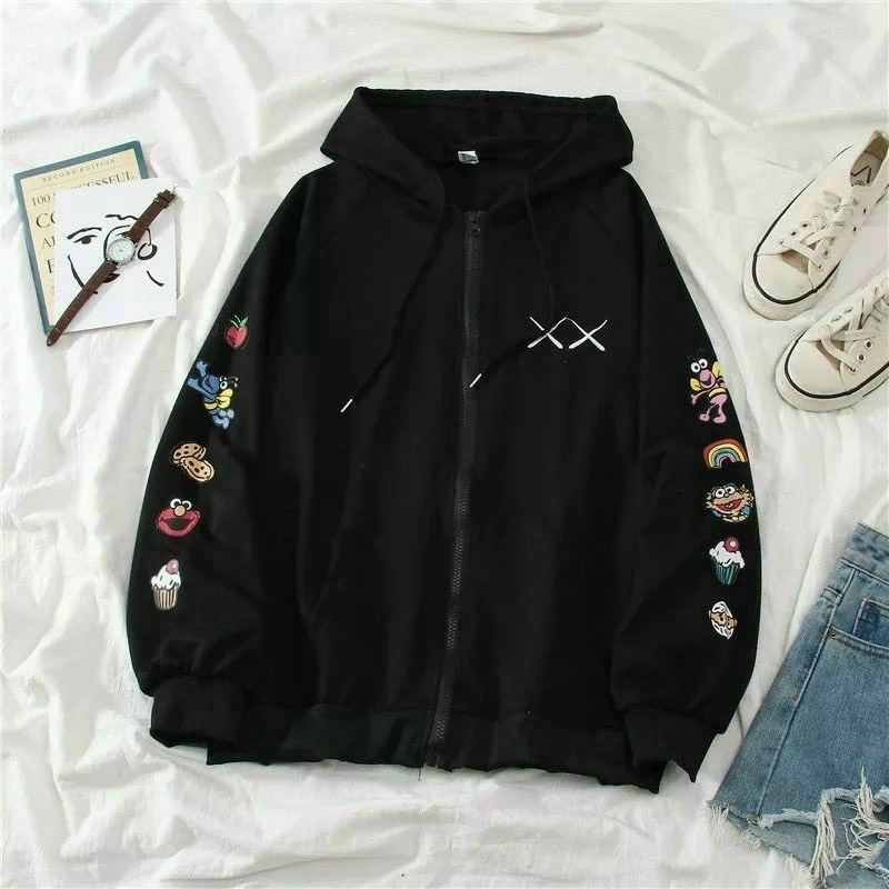 Áo khoác cardigan dây kéo vải nỉ họa tiết siêu xinh TP016