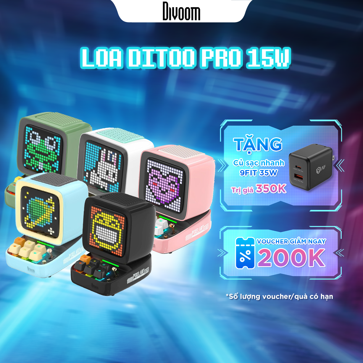 Loa Bluetooth Divoom DiToo Pro 15W/Plus 10W, hiển thị màn hình Led, kiểu dáng máy tính cổ - BH 12 tháng