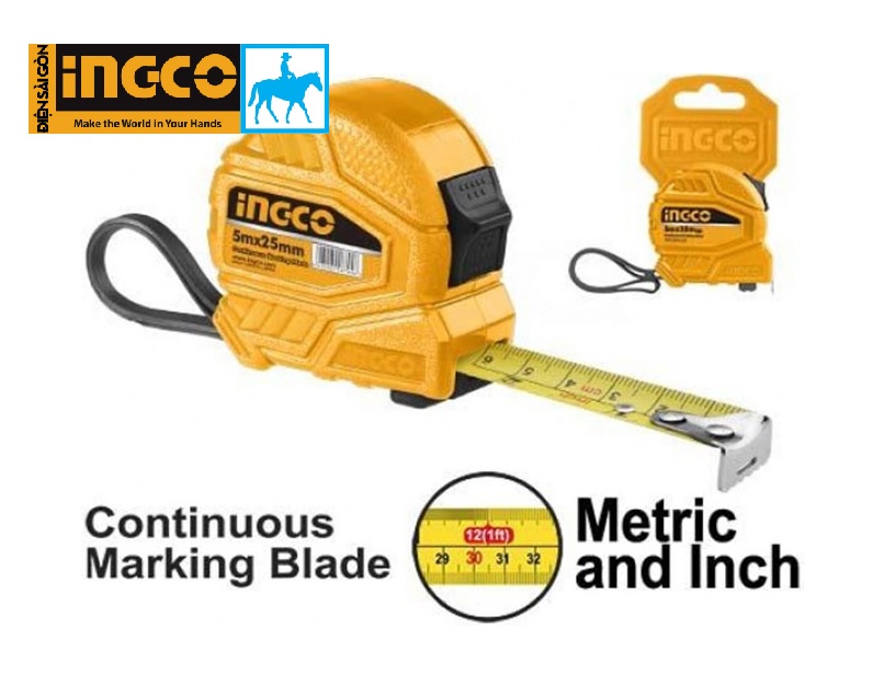 5 mét thước cuộn thép nền vàng 5m x 25mm ingco hsmt08352 hsmt26525