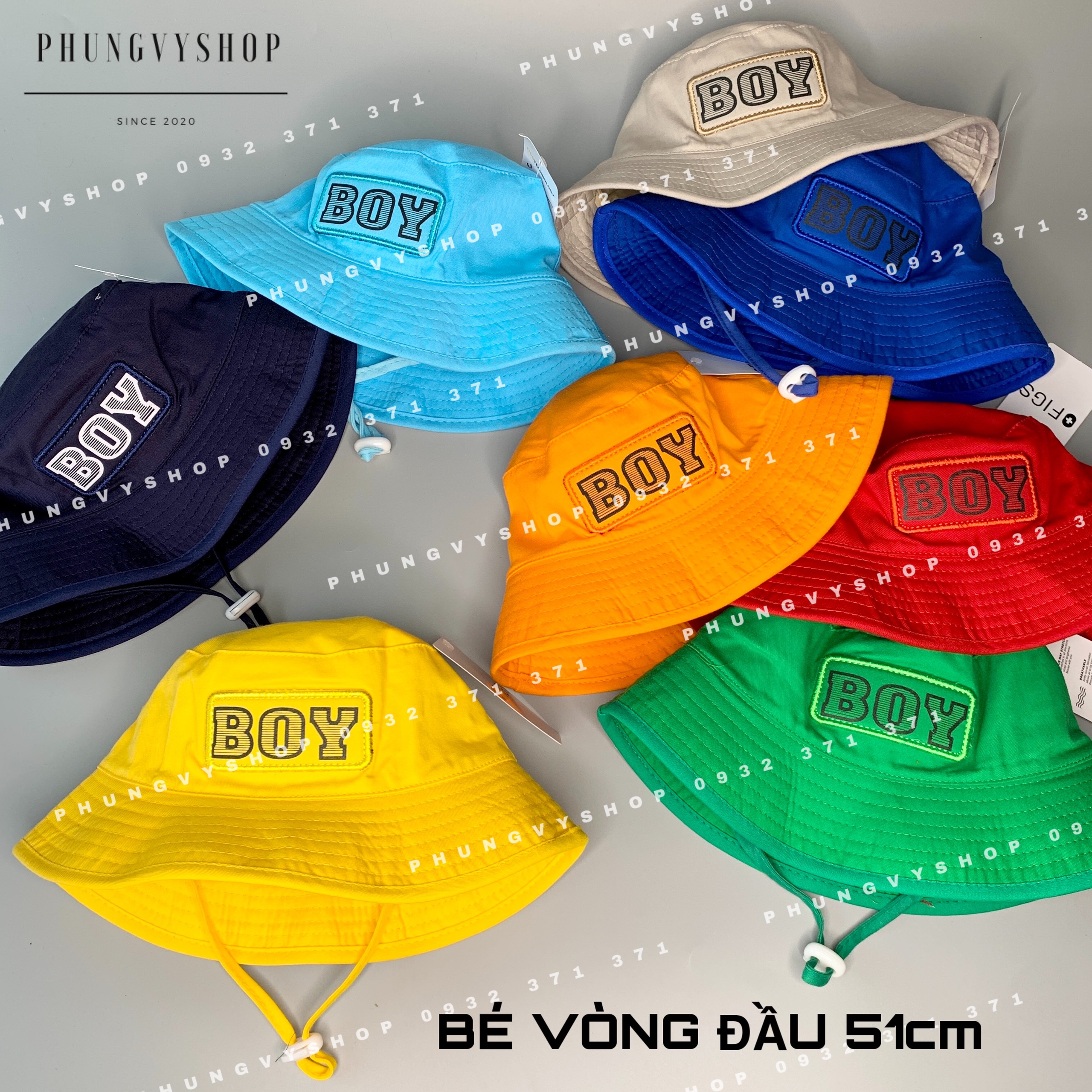 (Bé 2-4 tuổi/ Vòng đầu 51cm) Mũ bucket dễ thương thêu BOY TRƠN hang BO- Nón trẻ em