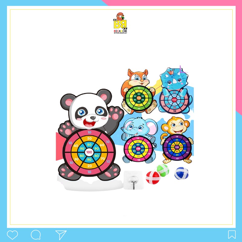 Đồ chơi vận động bảng ném bóng dính gai treo tường phi tiêu cho bé hình voi sóc khỉ Alohalove Baby AB9