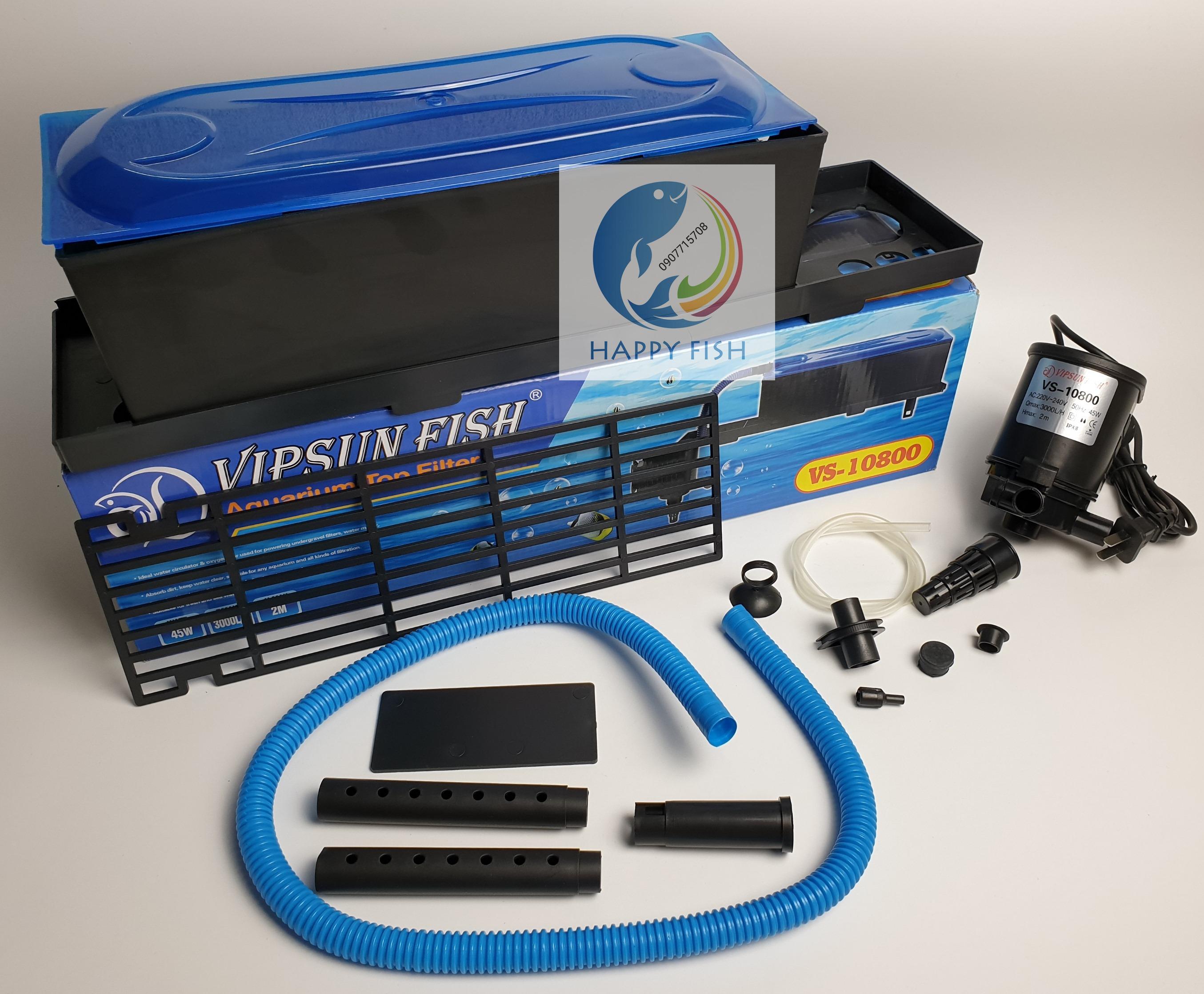 Vipsun Fish VS-10800 - Bộ Máng và Máy Bơm Lọc Nước Hồ Cá - Có 2 bông lọc