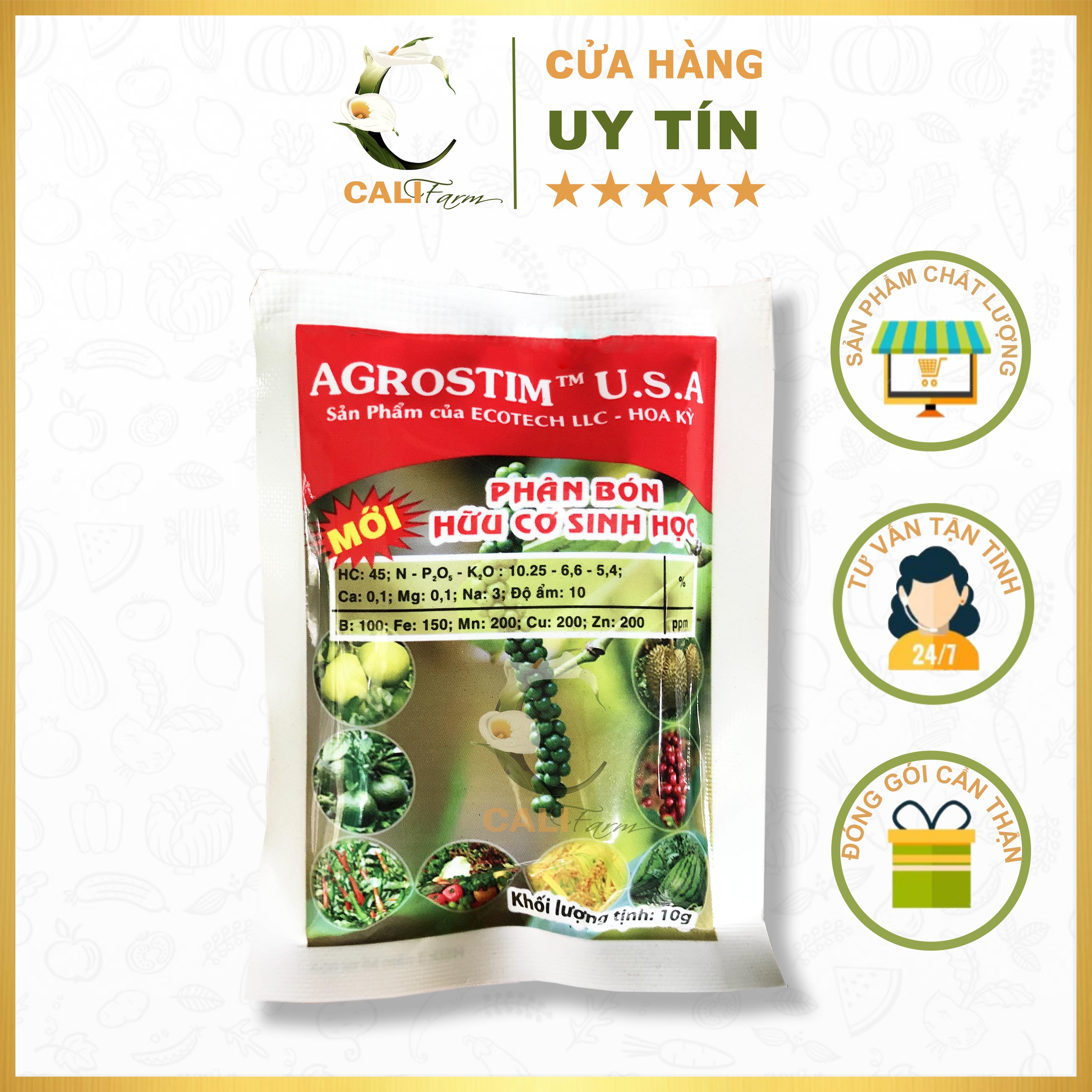 Phân bón hữu cơ AGROSTIM U.S.A 10g nhỏ gọn tiện lợi cho vườn hoa và rau tự trồng