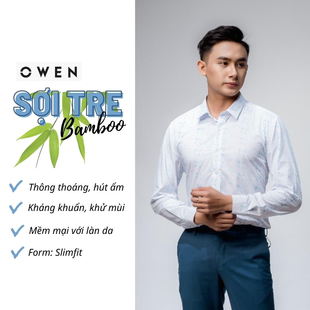 OWEN - Áo sơ mi dài tay Owen Slimfit chất sợi tre màu trắng in hình 23371