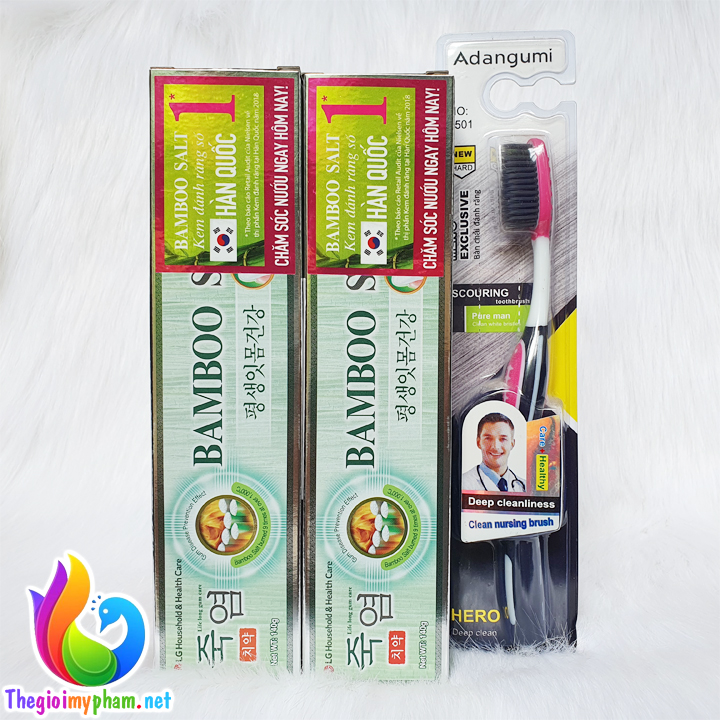 Combo 2 Kem Đánh Răng Muối Tre Hàn Quốc Bamboo Salt 140g - Tặng Bàn Chải Đánh Răng