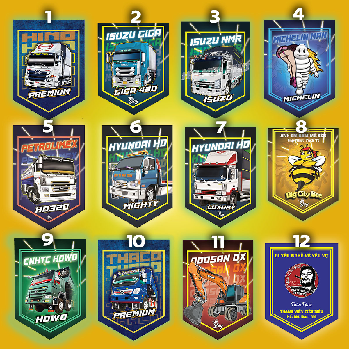 Cờ lưu niệm michelin, thaco bus, xe tải hino, chenglong, thaco forland