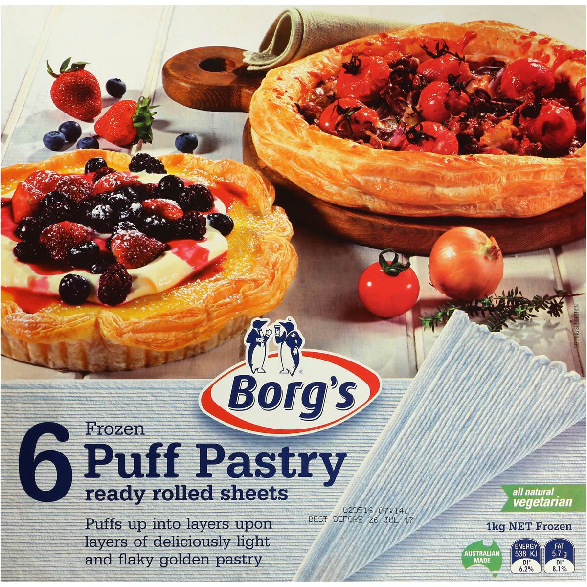 Bánh Ngàn Lớp Puff Pastry Borg's 1.2kg*7/ Borg's Puff Pastry 7 Rolled Sheets 1.2kg - Úc