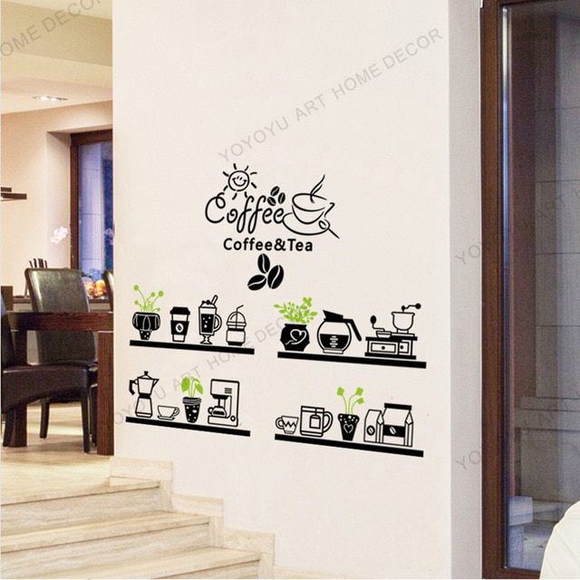 Nhãn Dán Tường Vinyl Thiết Kế Quán Cà Phê, Đề Can Trà Sữa Đậu, Cốc Cafe Hình Nền Đề Can Kính Cà Phê Bánh Mì Phá Vỡ Trang Trí Tranh Tường Rb244