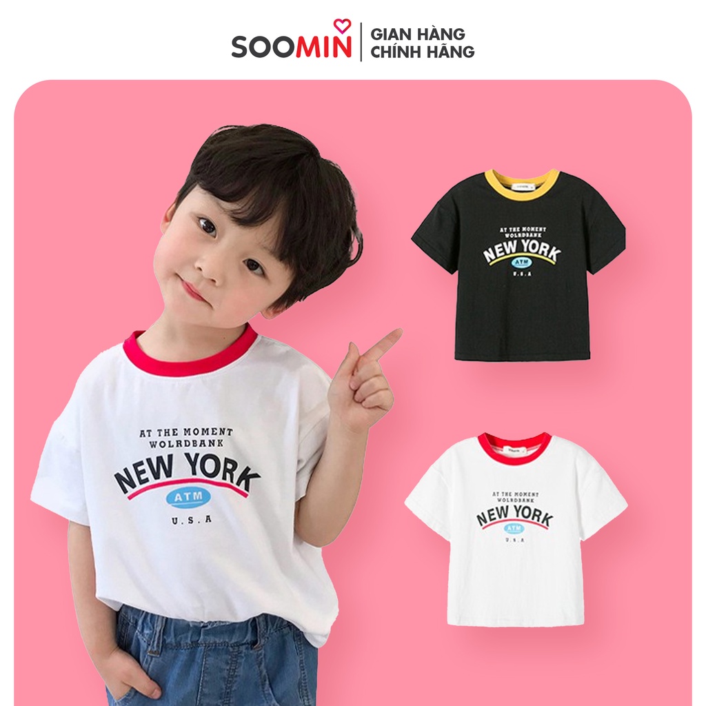 Áo thun cho bé trai , quần áo cho bé trai từ 0-5 tuổi thương hiệu SOOMIN phong cách Hàn Quốc 2 màu đen trắng chất liệu 100% cotton co giãn 4 chiều an toàn cho da bé