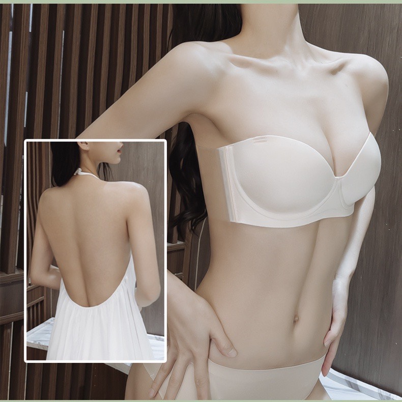 Áo ngực không dây hở lưng TẶNG KÈM CÁNH DÁN HỞ LƯNG  su đệm hơi êm mềm nâng ngực tạo khe - Áo lót silicon chống trượt - TinTin888