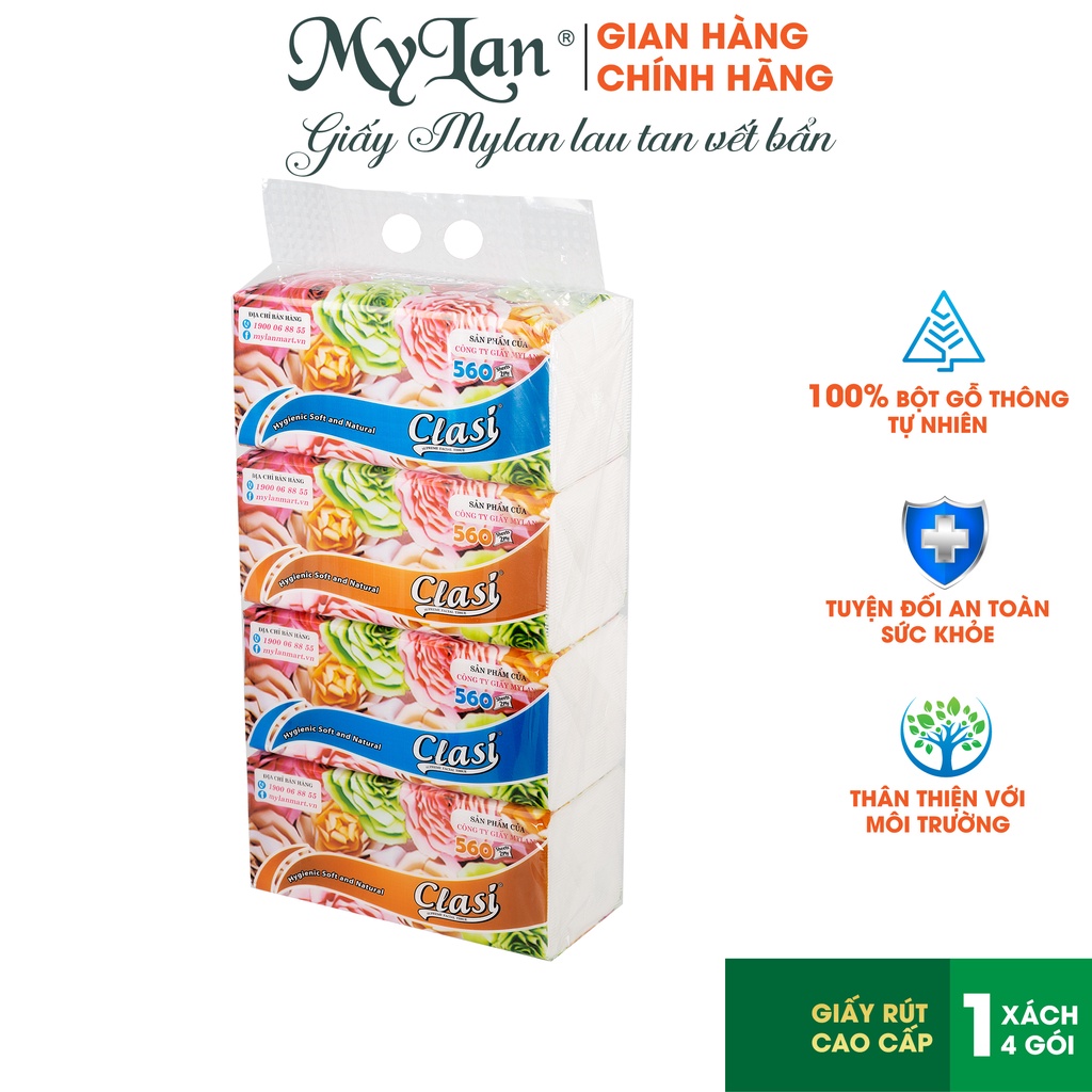 Lốc 4 gói, giấy rút cao cấp hoa hồng 3 lớp, 560 tờ/gói