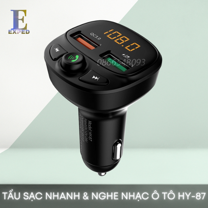 Tẩu sạc nhanh qc3.0 kết nối bluetooth 5.0 nghe nhạc mp3 nhãn hiệu hy-87