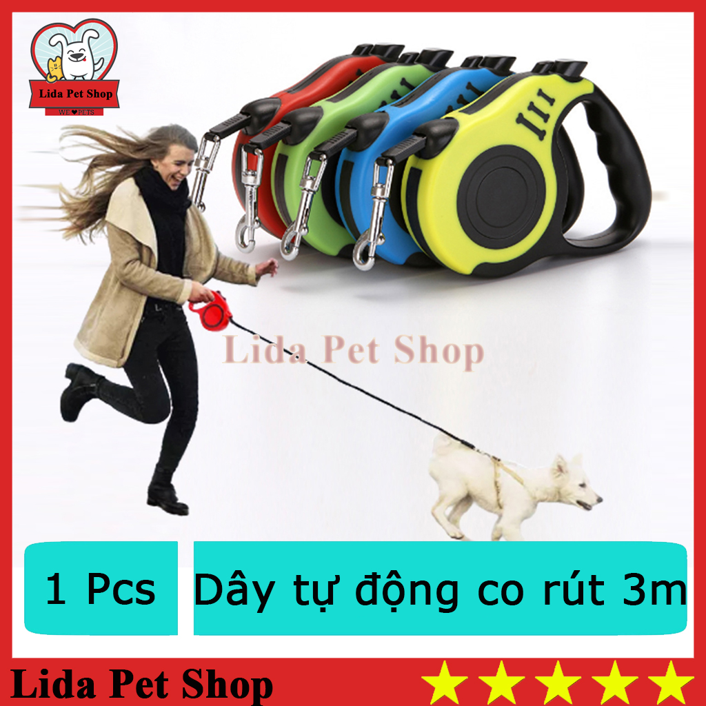 HN- Dây dắt chó mèo tự động - Hàng công ty - –Dâydắt mèo-Dâydắt tự động co rút (3m và 5m) màu ngẫu nhiên dùng cho chó mèo dưới 20kg