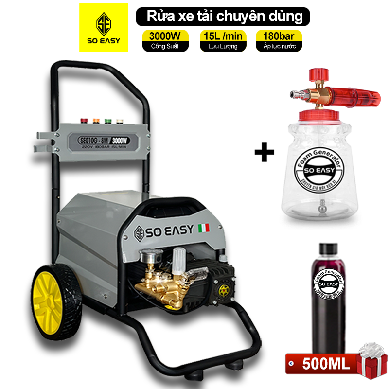 Máy rửa xe công nghiệp cao áp 3000W tiệm rửa xe chuyên dùng, động cơ lõi đồng ty sứ, SOEASY SE010G, may rua xe cao áp công suất mạnh, máy xịt rữa xe áp lực cao xịt rửa xe tải, xe cơ giới, chuồng trại, rác thải