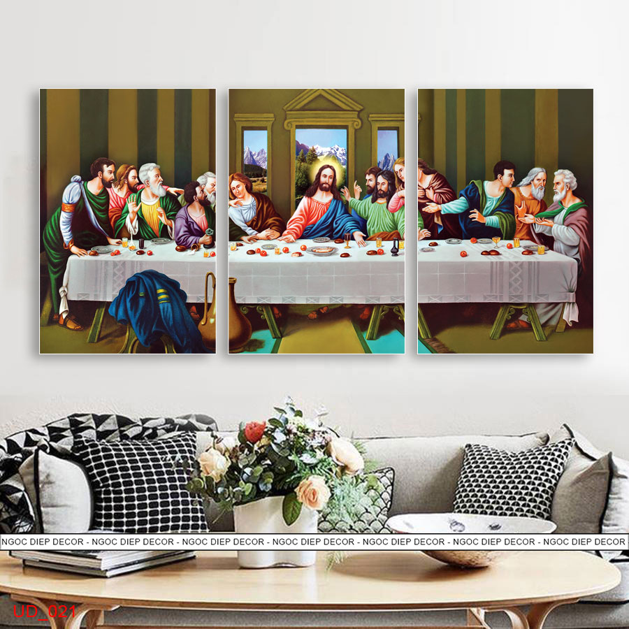 Tranh treo tường Chúa Jesus, tranh Tiệc Ly 3D / Tranh treo bo viền cao cấp / In UV chống bay màu