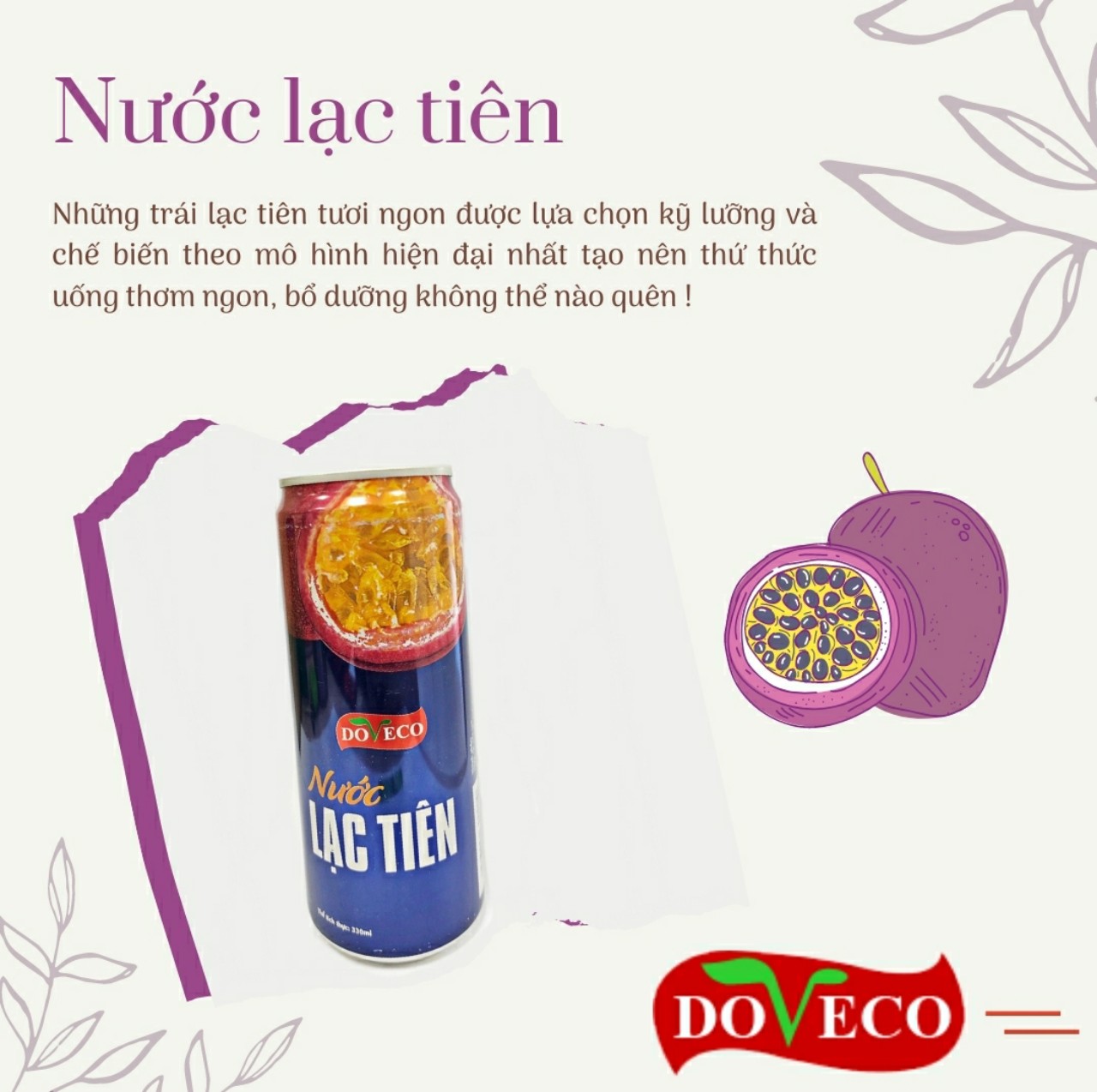 Nước lạc tiên Doveco đóng lon 330ml, nước chanh dây giải khát