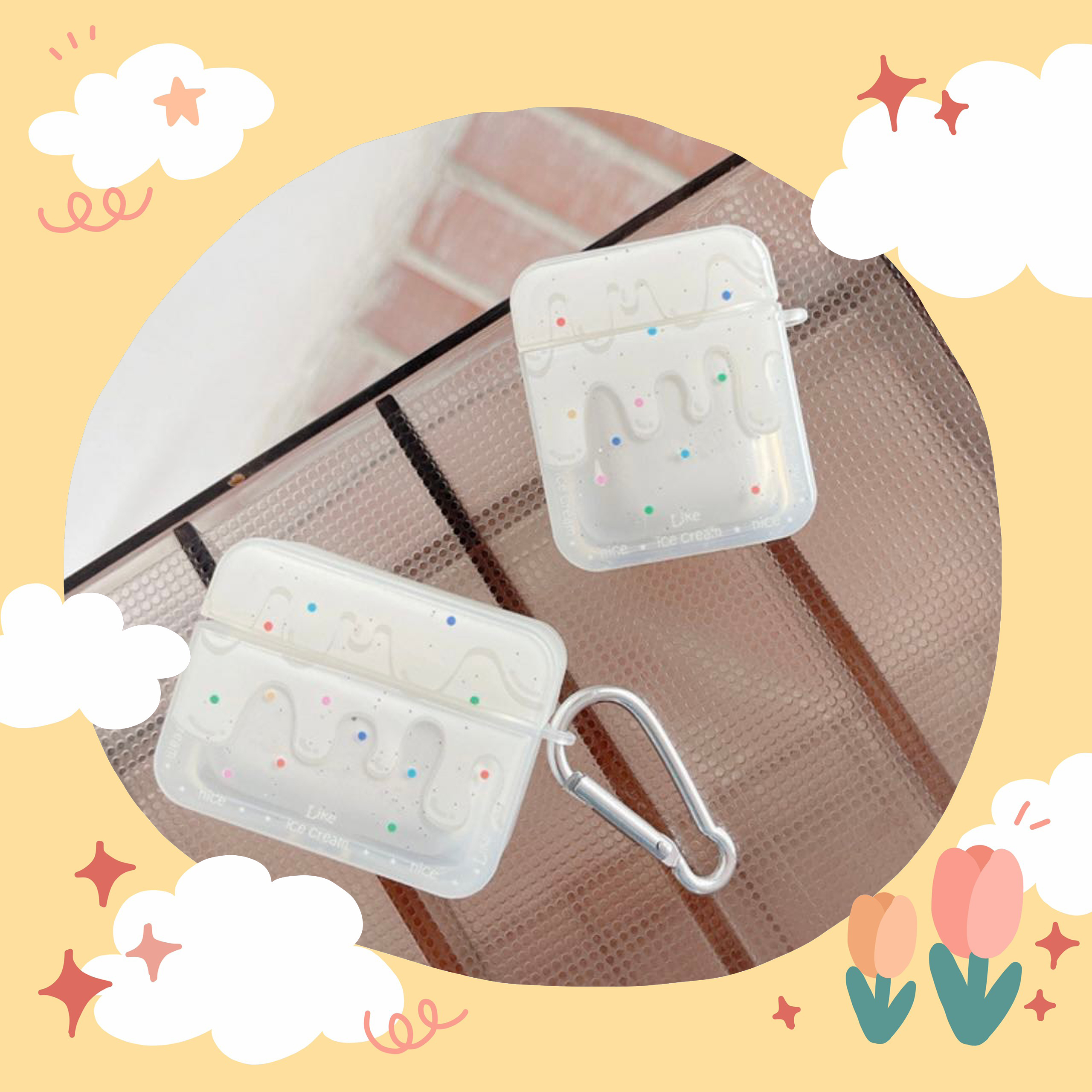 Cover airpods/ vỏ airpods silicon Kem kim tuyến