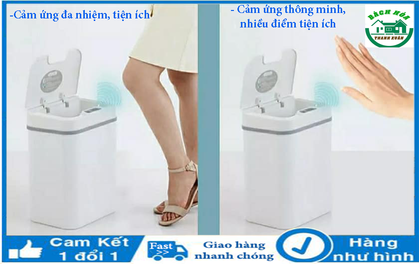 Thùng rác thông minh cảm ứng Smart Home, tự động đóng mở, thể tích 13 lít, có đèn báo khi mở nắp