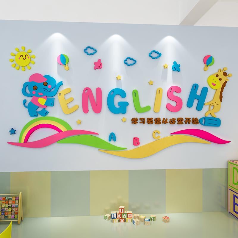 Tranh dán tường trung tấm tiếng anh, tranh mica 3D - english, trang trí mầm non, trang trí khu vui chơi trẻ em