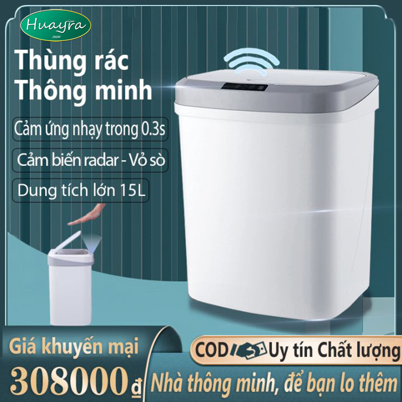 Thùng rác thông minh thùng rác cảm ứng sọt rác giỏ rác cảm ứng thông minh sạc điện thùng rác gia đình cỡ lớn màu trắng sang trọng cảm ứng hồng ngoại và rung động tự động mở nắp