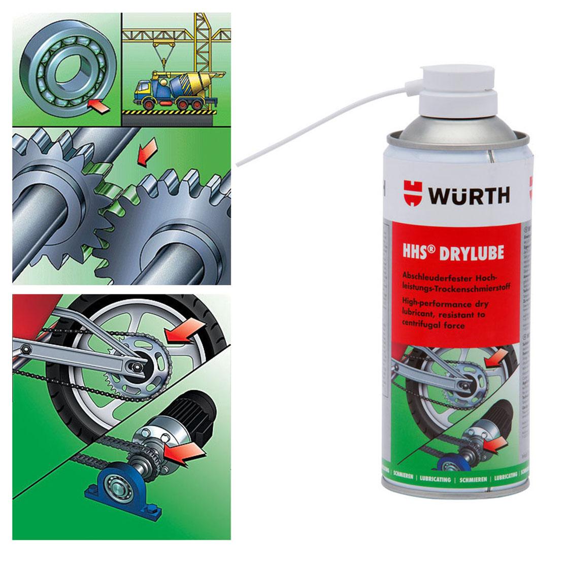 Mỡ bò khô dạng xịt bôi trơn chịu nhiệt wurth hhs drylube adhesive lubricant 400ml