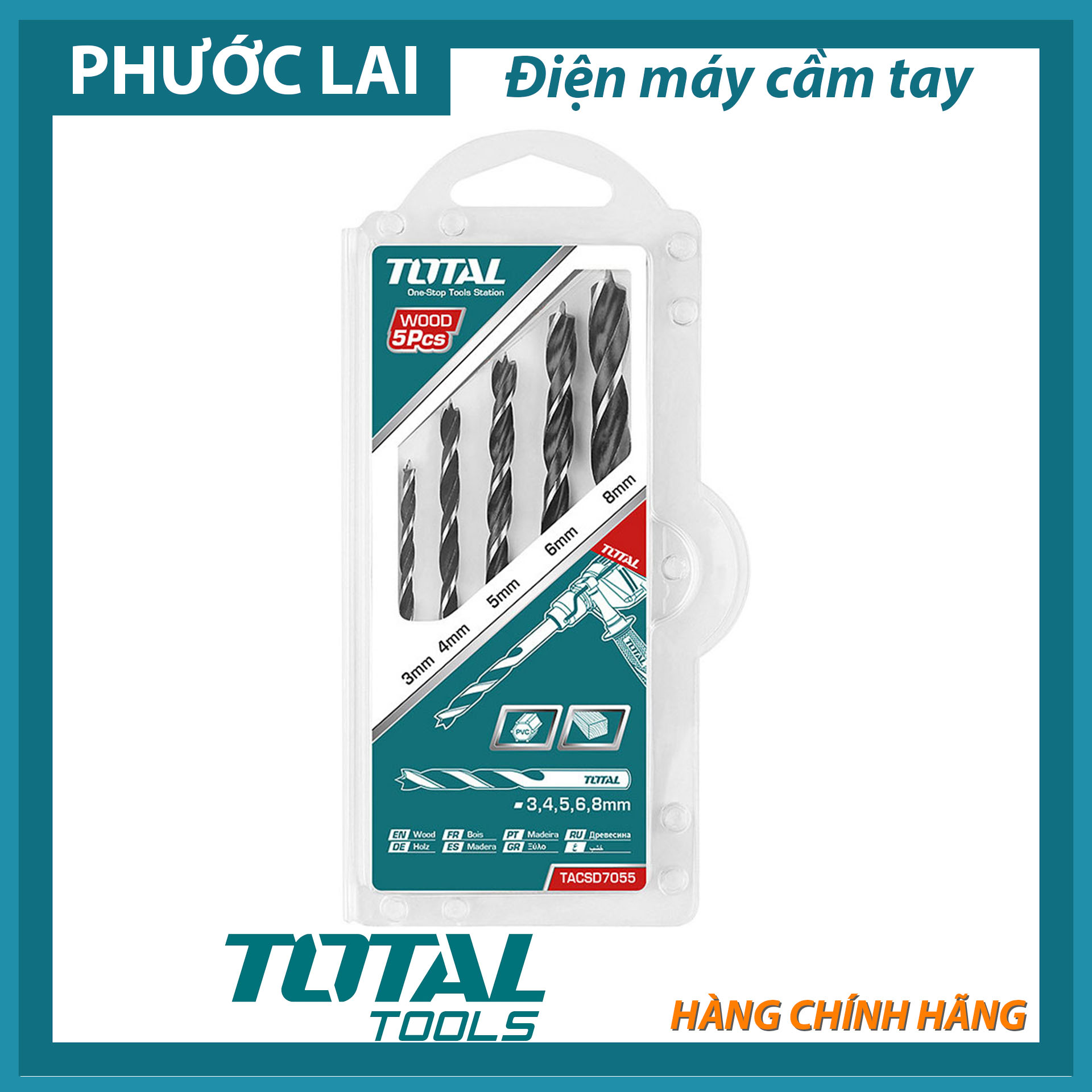 Bộ 5 mũi khoan gỗ 3-8mm total tacsd7055