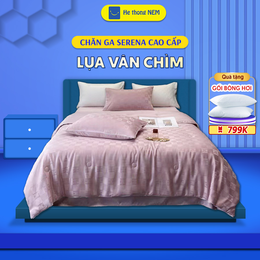Bộ chăn ga gối đệm 5 món cao cấp Lụa vân chìm thoáng mát SERENA chính hãng