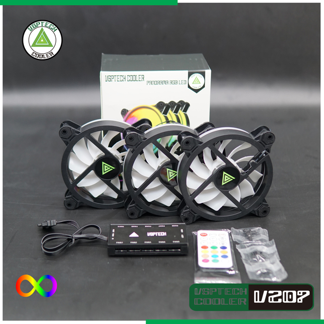 Fan case vsptech cooler bộ 3 fan + hub led argb v207