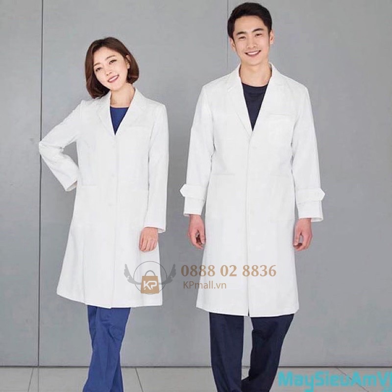 Áo choàng Blouse Trắng Bác Sĩ dài tay, ngắn tay Nam Nữ kiểu dáng Hàn Quốc cổ Vest Cotton Cao Cấp