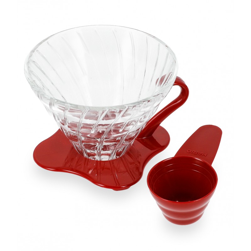 Phễu lọc cà phê thuỷ tinh hario v60 dripper vdg-02r glass size 2-4 ly -đỏ