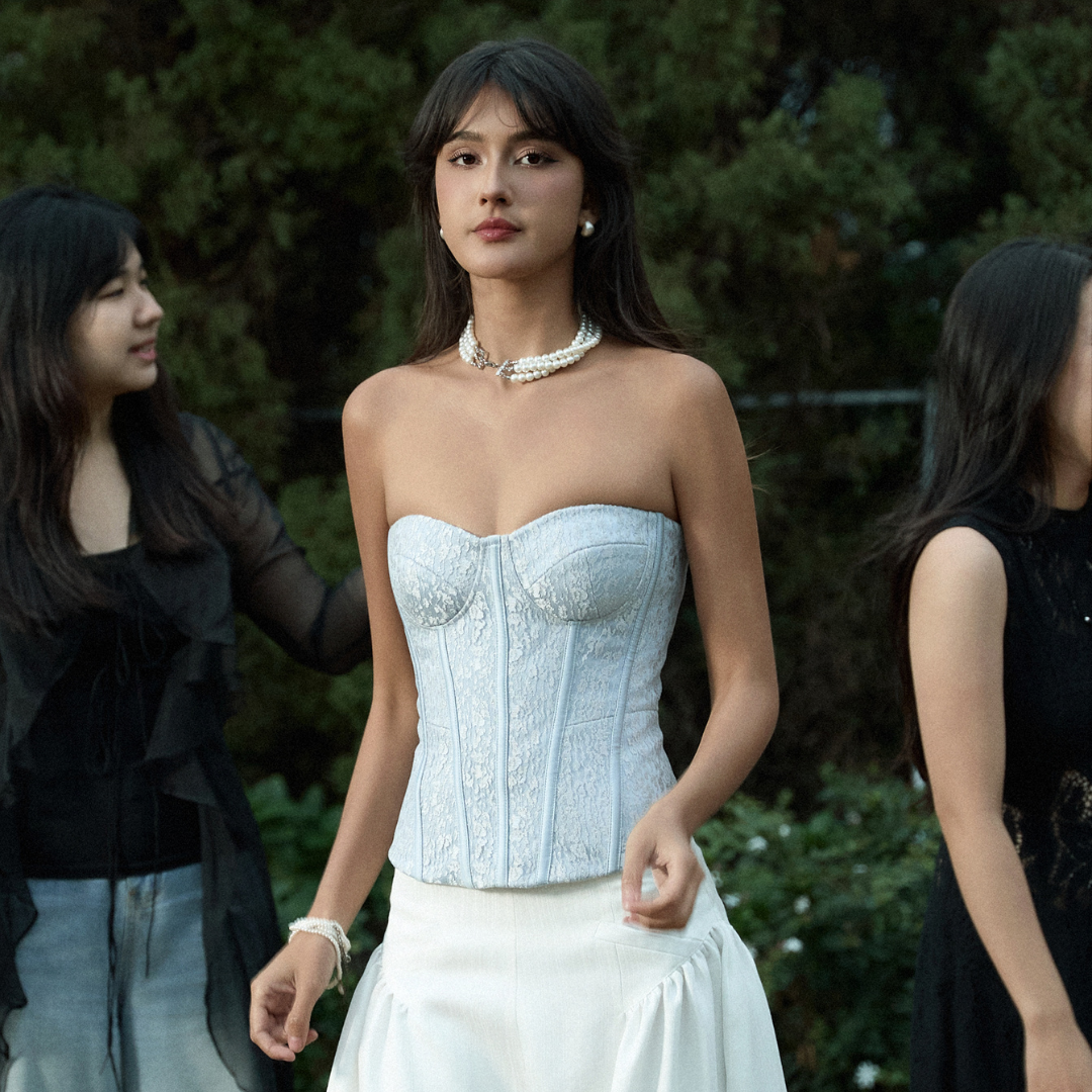 Áo Corset nữ Bắt Hoa Corset dáng ôm cúp ngực có dây buộc phía sau khóa kéo bên sườn - oula studios