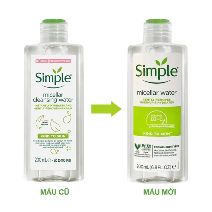 Nước tẩy trang dịu nhẹ simple kind to skin micellar water 200ml - 400ml