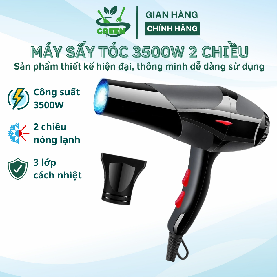 Máy Sấy Tóc 2 Chiều Nóng Lạnh Công Suất Lớn 3500W Chế Độ Sấy Chăm Sóc Tóc Bảo Hành 12 Tháng