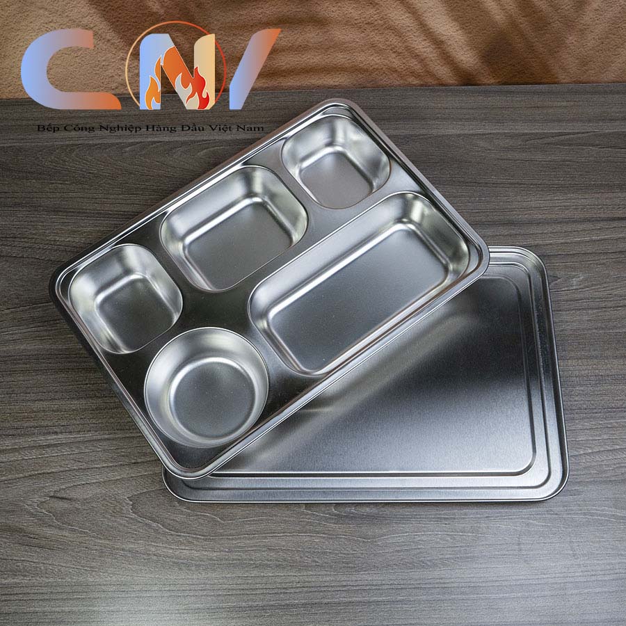 Khay cơm 5 ngăn cỡ lớn 33x23x4.3 cm inox chính hãng cnv