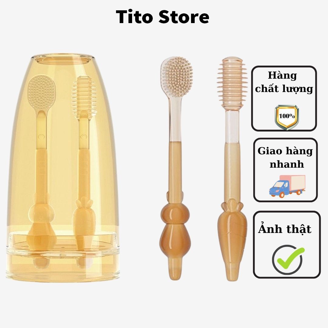 Rơ lưỡi silicone cho bé Bộ rơ lưỡi+bàn chải silicon siêu mềm vệ sinh răng miệng cho bé 0-18 tháng