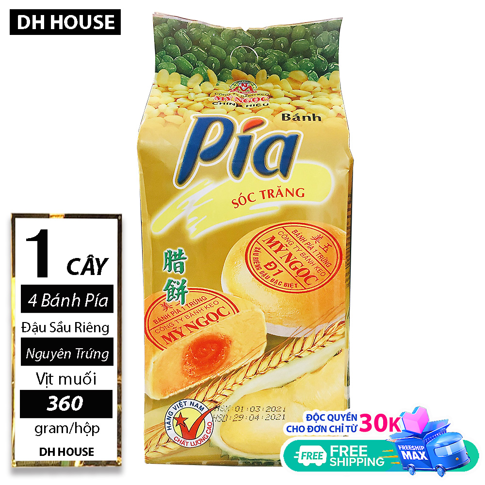 Bịch 4 Cái Bánh pía sầu riêng Đ1 NGUYÊN CÁI TRỨNG MUỐI TRONG TỪNG BÁNH cao cấp Mỹ Ngọc 360gr (Date : 60 ngày) - Bách hóa Online đồ ăn vặt uy tín. DHHOUSE