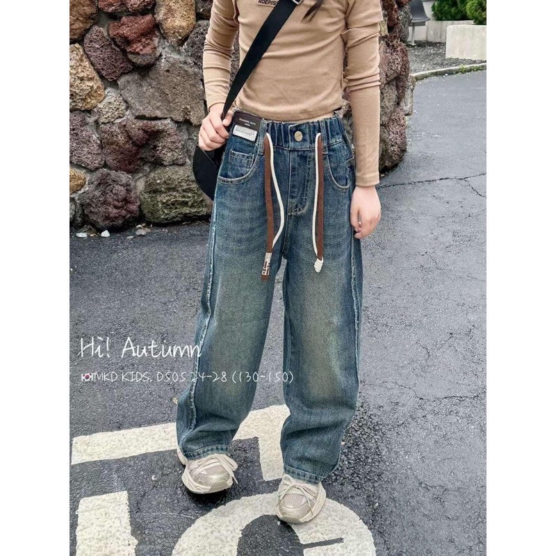 Quần jean ống xuông cho bé gái size 20-40kg, quần jean cho bé gái, quần jean ống rộng cho bé gái dây rút nâu