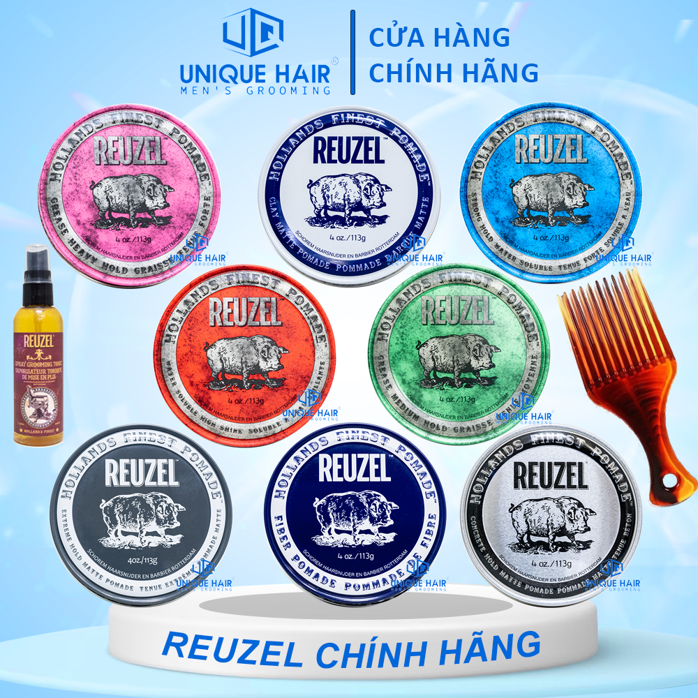 Sáp vuốt tóc reuzel pink - reuzel blue - reuzel clay matte - reuzel fiber - reuzel extreme hol 35gr - 113gr nhập khẩu hà lan 2024 + quà tặng