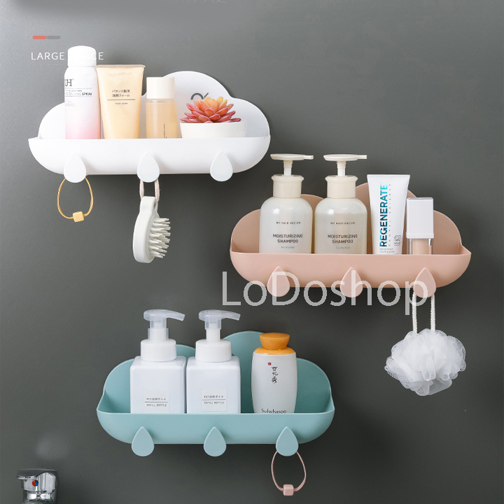 Kệ nhà tắm đa năng hình đám mây mưa 3 móc - Bộ kệ để xà phòng dầu gội - Kệ dán tường để kem đánh răng - Kệ phòng tắm có móc máng bông tắm máng khăn - Đồ dùng nhà vệ sinh - Kệ nhà bếp đũa muỗng - Kệ phòng ngủ